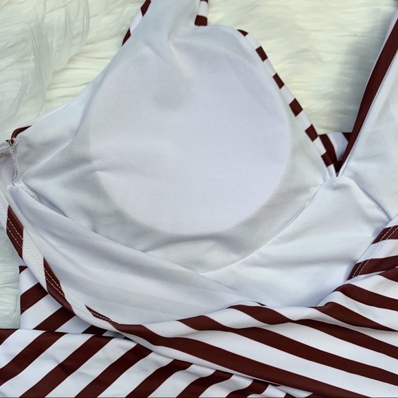 Women’s Brown White Waist Tie One Piece, XL. - Picture 6 of 8